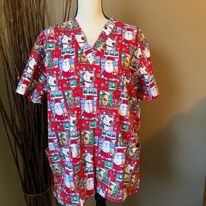 Festive Santa Print Scrub Top